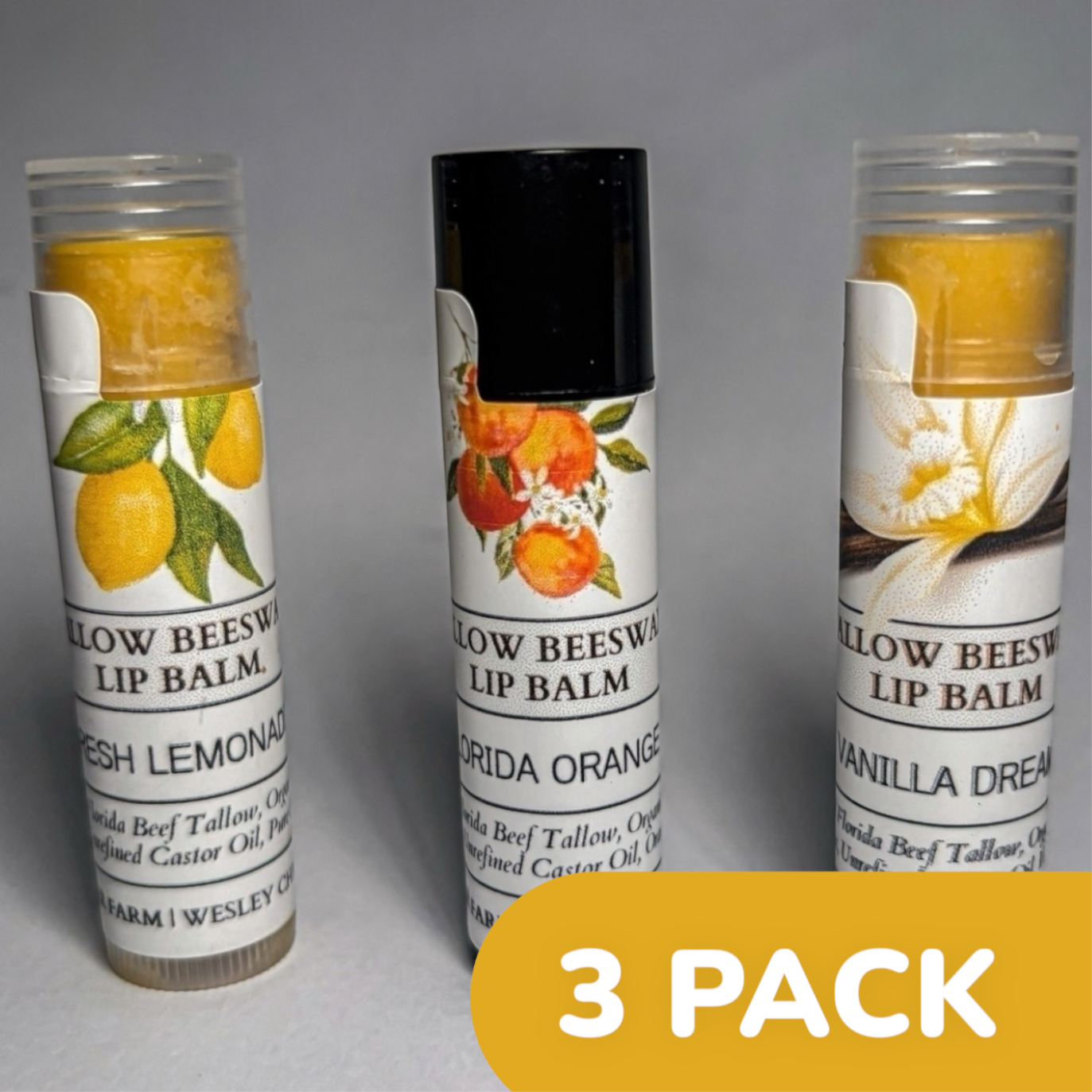 Tallow Beeswax Lip Balms (3 PACK)